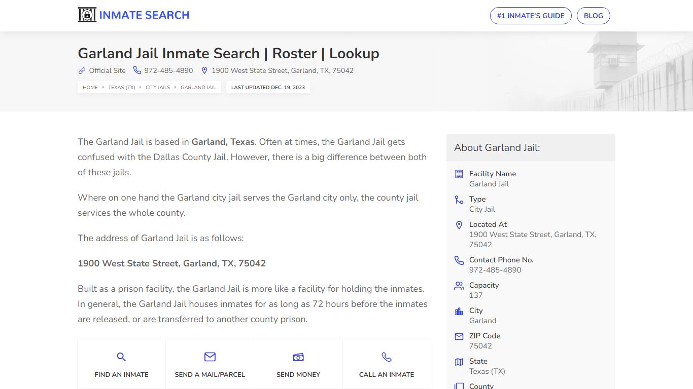 Garland Jail Inmate Search | Roster | Lookup