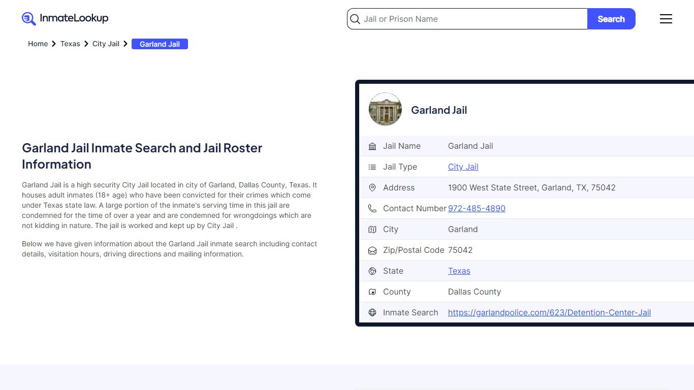 Garland Jail Inmate Search - Garland Texas - Inmate Lookup